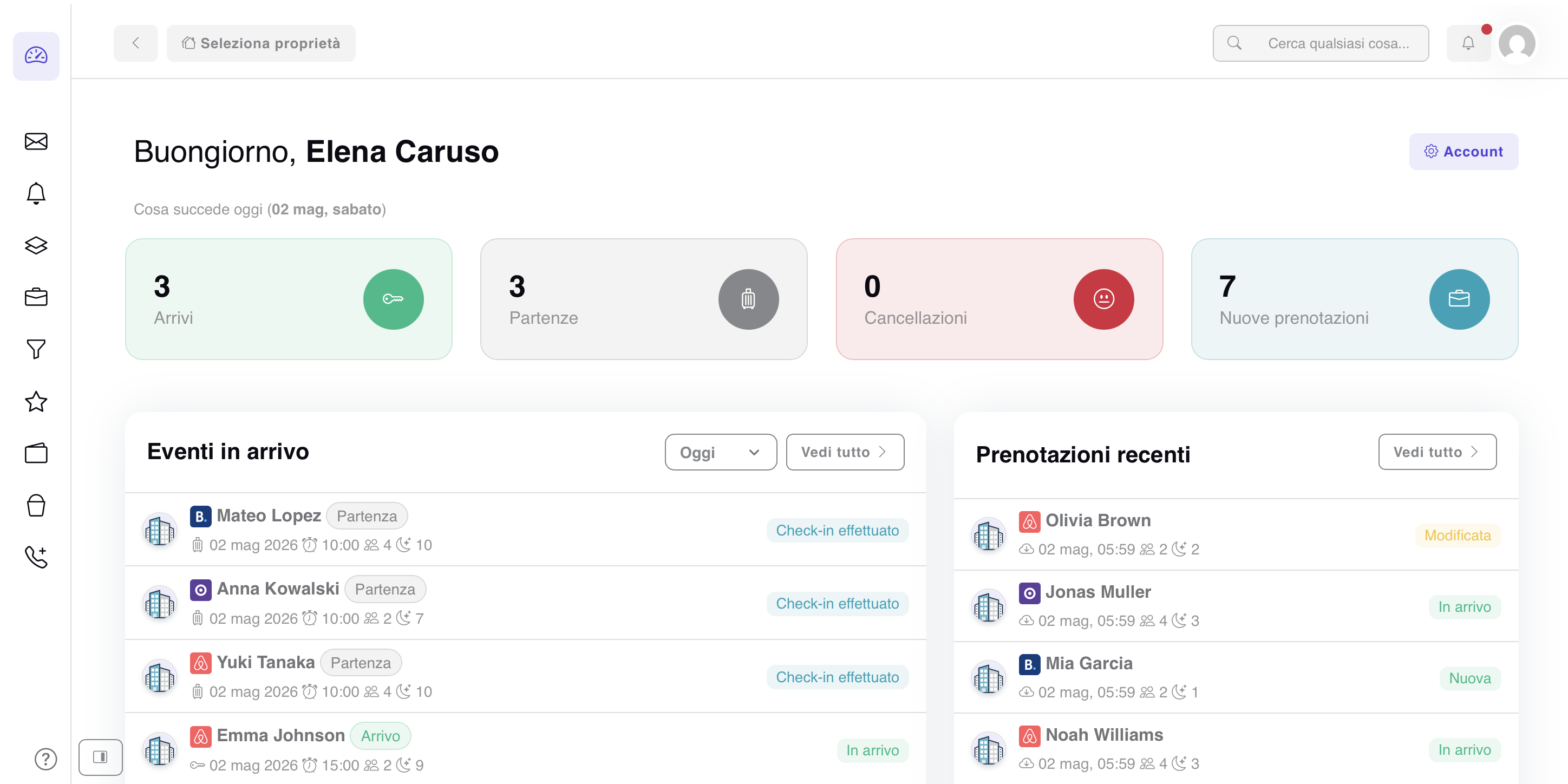 Screenshot della dashboard di Roomspilot