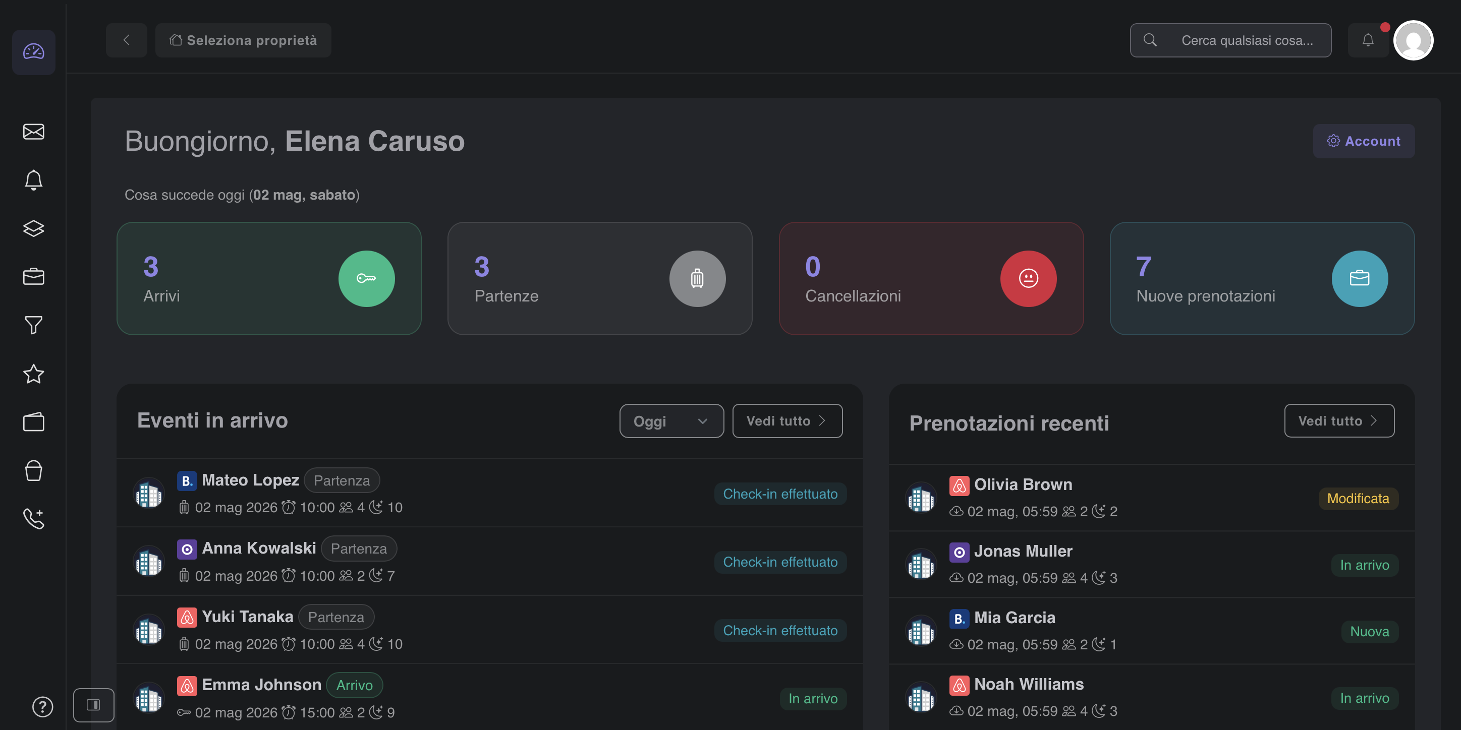 Screenshot della dashboard di Roomspilot